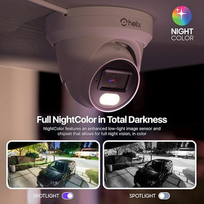 Helix 5MP Security AI IP PoE Camera, 98ft Night Color, Human Detection, NDAA Compliant, Indoor Outdoor Surveillance Turret, Built in Mic, Support 256GB MicroSD, Deterrent, HLX-IP5M-T103EW-AI