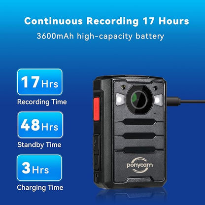 1440P 4G GPS Body Camera, SIM Card Included, 17H Record Time, 3600mAH Battery, 128G Memory Audio Video Recording and Intercome Body-Worn Camera, Data-encrypt for Security, Work, Guard