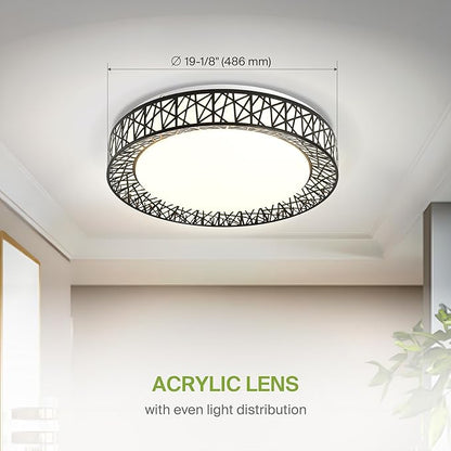 ASD 20 Inch LED Flush Mount Ceiling Light Fixture for Bedroom, 42W 2475LM 5CCT 2700K-5000K, Triac Dimmable Lights, Dining, Living Room, Kitchen Lamps, Modern Home Lighting Fixtures, Black, ETL