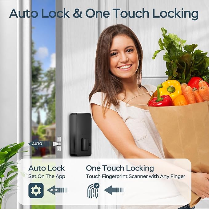 Deadbolt Smart Lock, Fingerprint Deadbolt Smart Door Lock with App Control, Smart Lock Deadbolt Keyless Entry Door Lock Smart Deadbolt for Front Door, Weather Resistant, Easy Installation