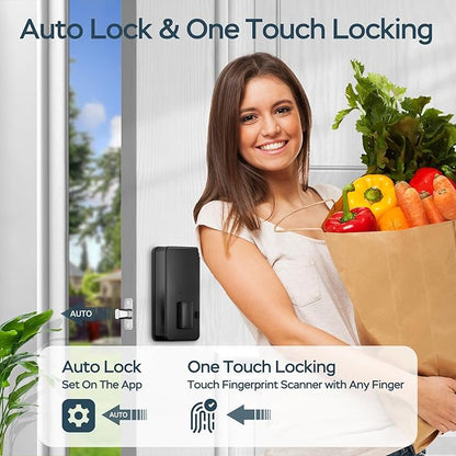 Deadbolt Smart Lock, Fingerprint Deadbolt Smart Door Lock with App Control, Smart Lock Deadbolt Keyless Entry Door Lock Smart Deadbolt for Front Door, Weather Resistant, Easy Installation