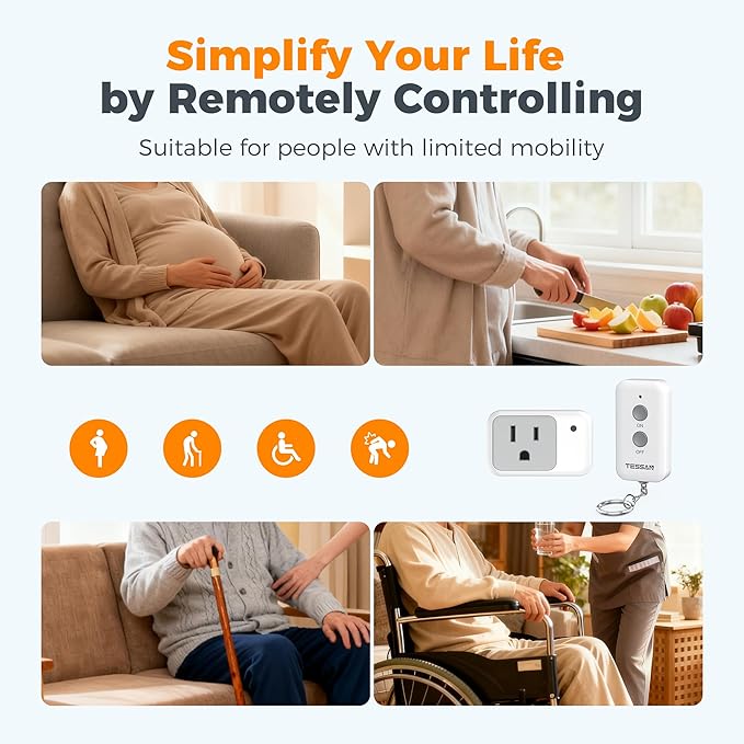 Remote Control Outlet, TESSAN Wireless Light Switch, Electrical Remote Outlet with ON/Off Switch for Indoor String Lights, Lamps, Fan, Small Appliances, 1250W 100ft RF Range