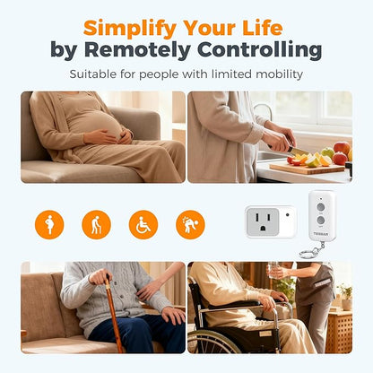 Remote Control Outlet, TESSAN Wireless Light Switch, Electrical Remote Outlet with ON/Off Switch for Indoor String Lights, Lamps, Fan, Small Appliances, 1250W 100ft RF Range