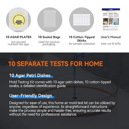 Mold Test Kit for Home - 10 Simple Detection Tests,Test HVAC System,Home Surfaces,& Indoor Air Quality Testing Kits,DIY Mold Detector at Home,Includes Detailed Mold Identification Guide,air Tester