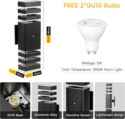 CANMEIJIA Dusk to Dawn Outdoor Sconce Lights 2 Packs,GU10 3000K Exterior Wall Light IP65 Waterproof Aluminum Outdoor House Lights Wall Mount for House Garage Patio Garden