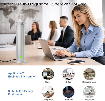 Hotel Collection Diffuser Machine,1500 Sq Ft,USB Plug-in & Rechargeable,Remote,Whisper-Quiet,Aluminum,Waterless Essential Oil Diffuser- Matte Silver