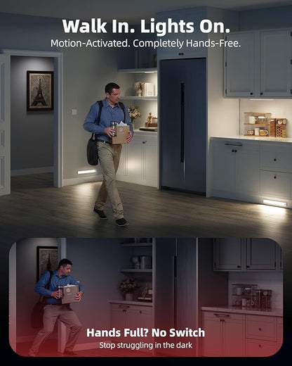 6-Pack Under Cabinet Lighting Wireless, LED Motion Sensor Light Indoor, Rechargeable Closet Lights Battery Operated, Dimmable & 3 Color Temps, Under Counter Lights for Kitchen, Stairs(14inch)