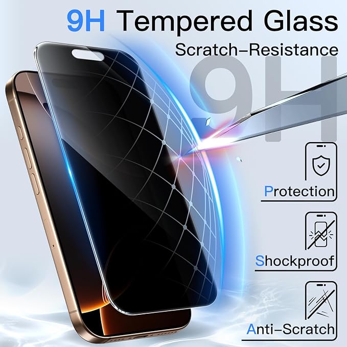 JETech 360 Degree Privacy Screen Protector for iPhone 16 Pro Max 6.9-Inch, 4-Way Anti-Spy Tempered Glass Film with Easy Installation Tool, 2-Pack