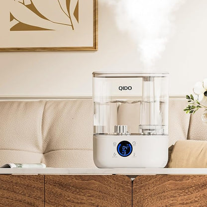 COMHOMA Humidifiers for Bedroom, 5L Top Fill for Large Room, 36H Runtime, 28 dB Quiet Cool Mist Air Humidifier for Baby Nursery, Plants, Indoor, APP/7-color Nightlight,Easy to Clean & Fill,Light White