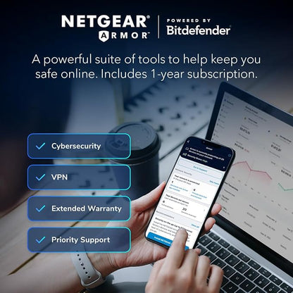 NETGEAR Orbi Tri-Band WiFi 6 Mesh Network System (RBK863S) – Router + 2 Satellite Extenders, Security Features, Up to 6Gbps, Up to 8,000 sq.ft., 100 Devices, 10 Gig Internet Port, Armor Subscription