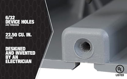 Southwire Device Box, 1 Gang, 22.5/Cu | Depth Adjustable | Heavy Duty 42lb | Gray | Pack of 2