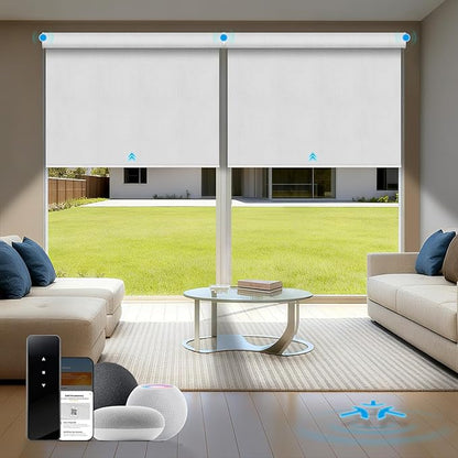 Motorized Blinds with Remote, Blackout Roller Shades for Indoor Windows, Smart Automatic Blinds Compatible with Alexa/Homekit/Google, Custom Size (Blackout-TexturaLux White)