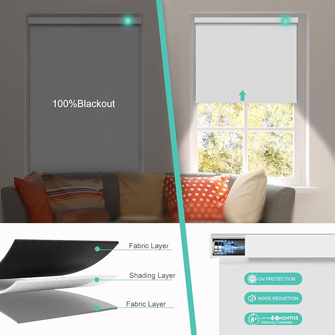 Motorized Blinds with Remote, Blackout Smart Automatic Electric Blinds for Windows Compatible with Alexa Homekit, Cordless Indoor Motorized Roller Shades with Custom Size（Soft Horizon）
