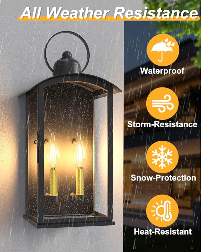 19.7IN Outdoor Wall Light Fixtures, Dusk to Dawn Exterior Lanterns Waterproof, Large Porch Sconces Wall Mounted Lighting, Modern Matte Black Front Open Window Wall Lamps for Yard, Patio