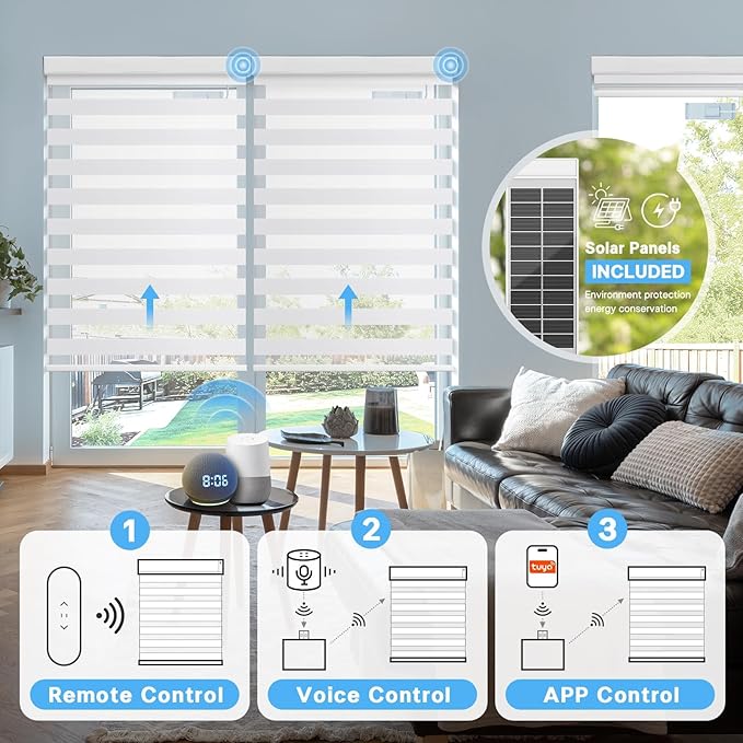 Motorized Zebra Blinds with Remote,Rechargeable Smart Electric Cordless Shade，White，38" W X 72" H