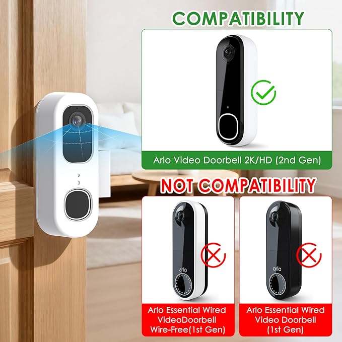 Anti-Theft Doorbell Mount for Arlo Video Doorbell 2K (2nd Gen), Arlo Camera Mount Easy No-Drill Mounting Bracket, Weatherproof Protection for Arlo Doorbell Camera, Ideal for Homes Apartments Rentals