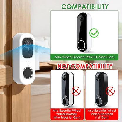 Anti-Theft Doorbell Mount for Arlo Video Doorbell 2K (2nd Gen), Arlo Camera Mount Easy No-Drill Mounting Bracket, Weatherproof Protection for Arlo Doorbell Camera, Ideal for Homes Apartments Rentals