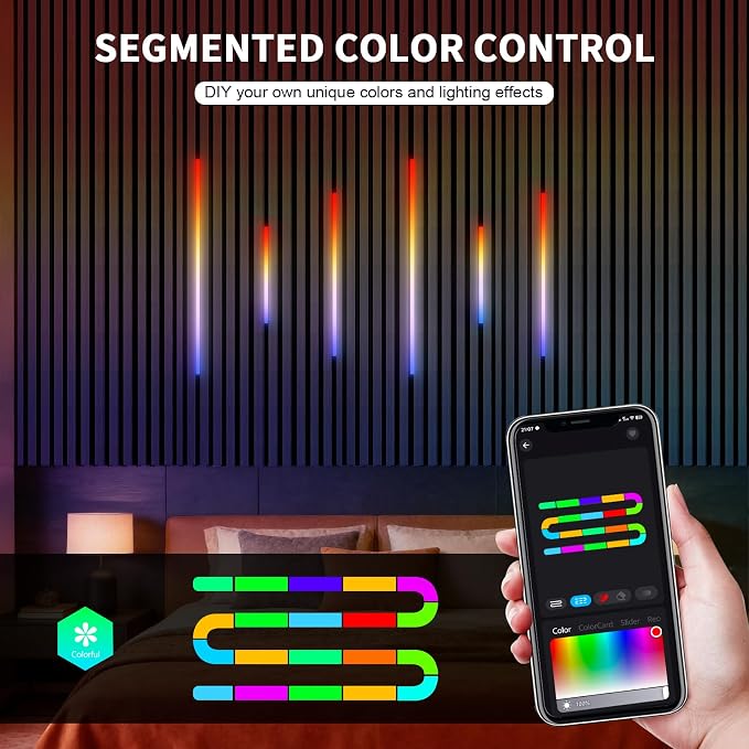 12PCS RGB+IC Led Recessed Lighting Kit Wall Panel Lights (22″+35″+54″) | Smart Color Chasing Wood Slat LED Lights with Alexa & WiFi APP Control, DIY RGB Strip Lighting for Acoustic Panels