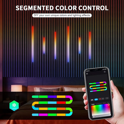 12PCS RGB+IC Led Recessed Lighting Kit Wall Panel Lights (22″+35″+54″) | Smart Color Chasing Wood Slat LED Lights with Alexa & WiFi APP Control, DIY RGB Strip Lighting for Acoustic Panels
