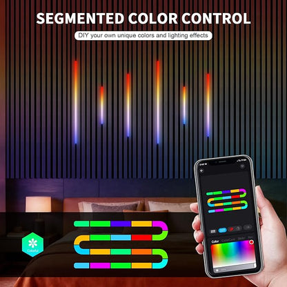 RGB+IC Led Recessed Lighting Kit Wall Panel Lights, 6PCS Smart Color Chasing Wood Slat LED Lights with Alexa & WiFi APP Control, DIY RGB Strip Lighting for Acoustic Panels, Game Room (22″+35″+54″)