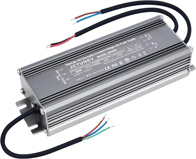 24V 60W Dimmable LED Driver, 5-in-1 TRIAC/0-10V/PWM Dimming, 100% Silent & Zero-Flicker IP67 Waterproof Power Supply, Compatible with Lutron & Leviton for LED Strip Lights, ETL Listed
