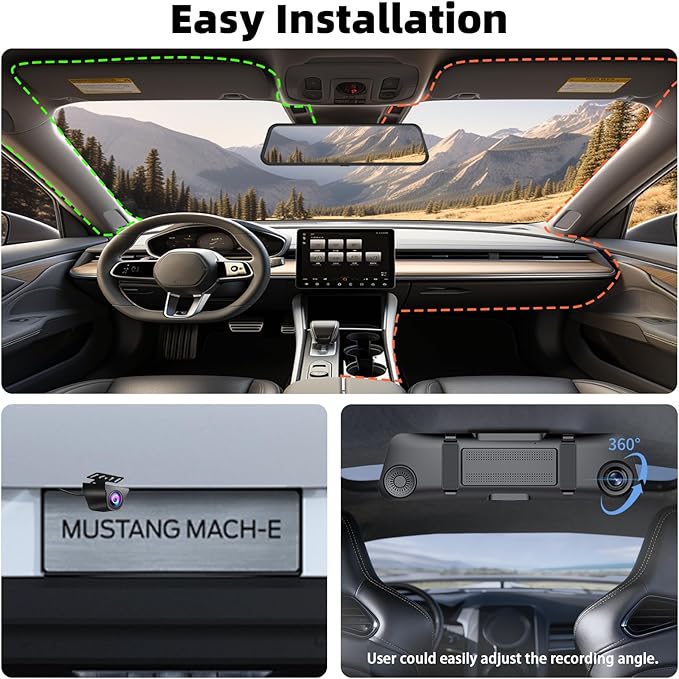 Aprilboy 4K + 2.5K Mirror Dash Cam, 12'' Rearview Mirror Camera for Cars with with IMX415 Sensor, WiFi, Night Vision, Reverse Assist, Parking Monitoring