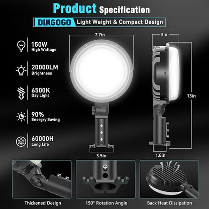 150W LED Barn Light, 20000LM Dusk to Dawn Outdoor Yard Light with Photocell, IP66 Waterproof, 1200W MH/HPS Equivalent, Aluminum Housing Outside Security Flood Lighting for Garage Farmhouse