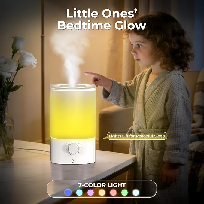 Electactic Top-Fill Cool Mist Bedroom Humidifier for Plants & Baby Nursery, 3.2L Large Capacity for up to 40H Runtime, Ultra Quiet <28dB, 3 IN 1, 5μm Fine Mist, BPA-Free for Living Room, Desk, Office
