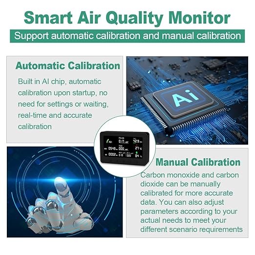 10 in 1 Air Quality Monitor Indoor,with APP 7" Display,Detectors for CO2，Pollen,Noise,Decibel Meter,TVOC,PM1.0,PM2.5,AQI,Temp and Humid,Air Quality Meters for Home,Office (Black)
