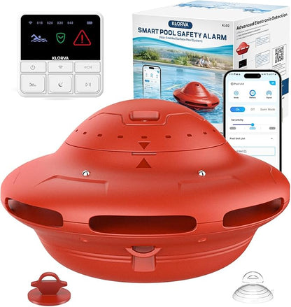 Smart Pool Alarm with App for Inground & Above Ground Pools, Adjustable Sensitivity Water Detection Alarm up to 20x40ft, 85dB+ Safety Alerts for Kids, Pets & Accidental Entry(Red)