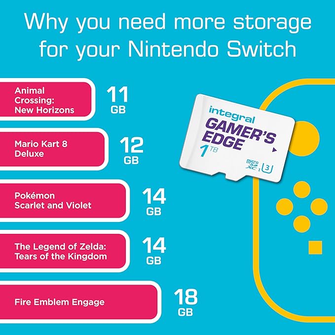 Integral 1TB Gamer's Edge Micro SD Card for the Valve Steam Deck and Nintendo Switch, Switch Lite & Switch OLED - Load & Save Games Fast, Store Games, DLC & Save Data, Built To Give You The Edge