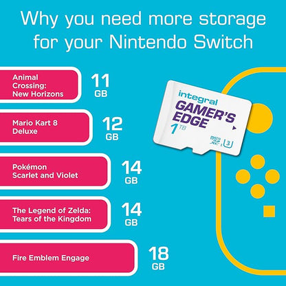 Integral 1TB Gamer's Edge Micro SD Card for the Valve Steam Deck and Nintendo Switch, Switch Lite & Switch OLED - Load & Save Games Fast, Store Games, DLC & Save Data, Built To Give You The Edge