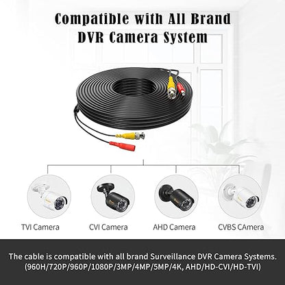 1 Pack 25ft BNC Video Power Cable Security Camera Cable Wire Cord for CCTV DVR Surveillance System with Connectors (BNC Female and BNC to RCA) (Black, 25FT)