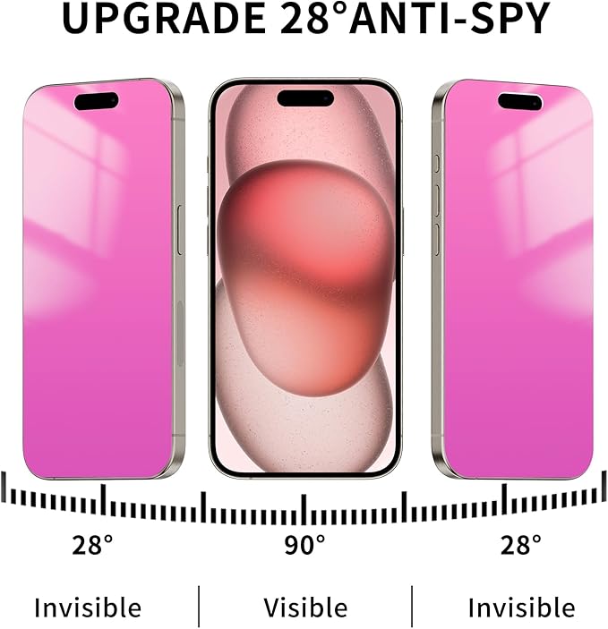 Juvraixo Compatible With iPhone 15/14 pro Privacy Screen Protector 6.1 Inch Anti Blue Light for iPhone15 Tempered Glass 28° Rose red Gradient Anti-Spy Easy Installation Full Coverage Anti-Scratch