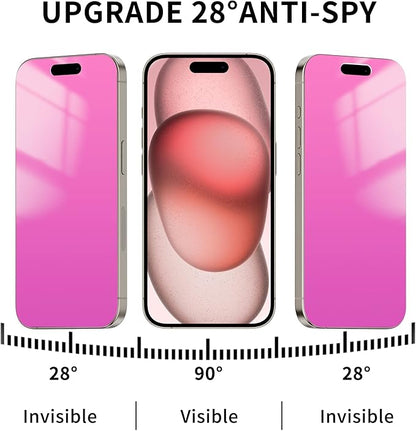 Juvraixo Compatible With iPhone 15/14 pro Privacy Screen Protector 6.1 Inch Anti Blue Light for iPhone15 Tempered Glass 28° Rose red Gradient Anti-Spy Easy Installation Full Coverage Anti-Scratch