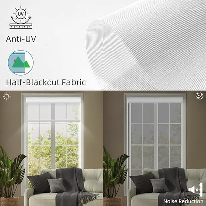 SmartWings Motorized Light Filtering Shades, Work with Matter Homekit Z-Wave Zigbee Alexa Google, 50% Blackout PVC Free Smart Blinds for Windows Cordless Window Shades with Remote Customized, White