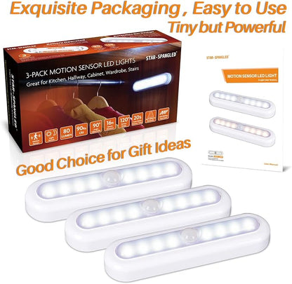 STAR-SPANGLED 9 Pack 7” Motion Sensor Lights Indoor Battery Operated, Stick on LED Light for Closet, Stairs, Under Cabinet, Cool White