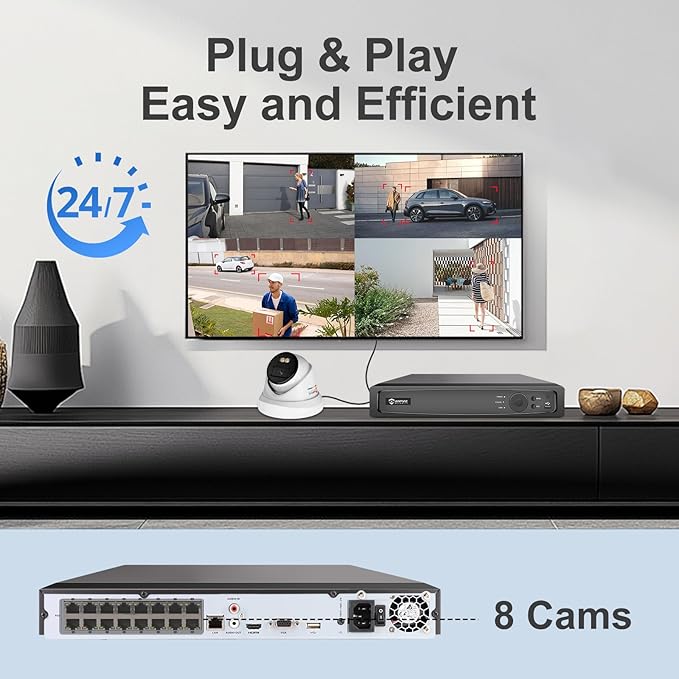 Anpviz 4K 16CH PoE Security Camera System, Smart Color Night Vision, 8X H.265+ Wired 8MP IP Cameras Outdoor with Mic, Human Vehicle Detection, 4TB HDD 16 Channel 12MP NVR, 24/7 Recording(H Series) ﻿﻿