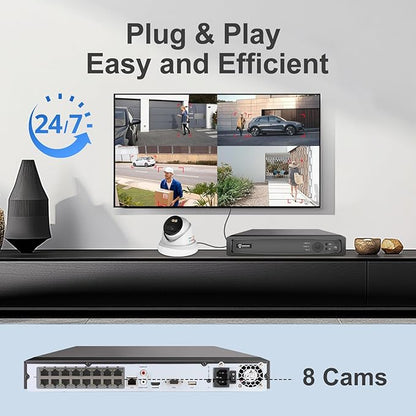 Anpviz 4K 16CH PoE Security Camera System, Smart Color Night Vision, 8X H.265+ Wired 8MP IP Cameras Outdoor with Mic, Human Vehicle Detection, 4TB HDD 16 Channel 12MP NVR, 24/7 Recording(H Series) ﻿﻿