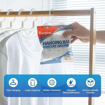 Vacplus Moisture Absorbers, Hanging Closet Dehumidifier Bags, Humidity Packs, Desiccant, Closet Dehumidifiers with Linen Fragrance, 10 Pack, 9.8 OZ