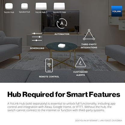 Wall Switch, YoLink 1/4 Mile Super Long Range Smart Light Switch Single Pole 10A in-Wall Switch Compatible with Alexa Google Assistant Home IFTTT, ETL Listed, Neutral Wire Needed, YoLink Hub Required