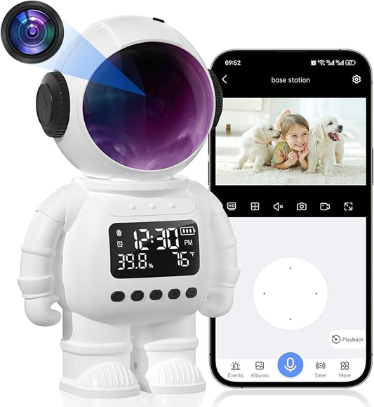2K Clock Indoor Camera, 2.4G/5G WiFi Cameras for Home Security with Temperature & Humidity Display, 2-Way Audio, AI Motion Detection, Color Night Vision, Baby Monitor & Pet Camera (White)
