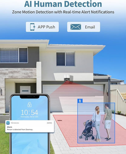 《4K/8.0 Megapixel & Smart Auto Tracking》Wired PTZ Security Camera System, 4K POE Cameras Systems for Home Video Surveillance DVR Kits