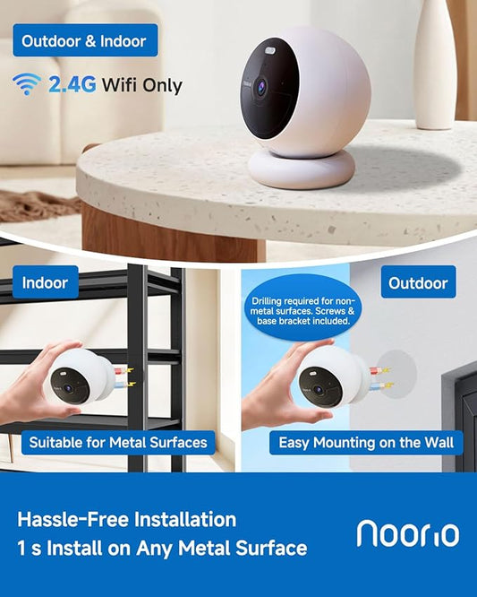 Noorio Security Cameras Wireless Magnetic, 2K Indoor Outdoor Camera for Home Battery Powered, Smart Motion Detection Outdoor Pet Camera, Free Local Storage MagCam, 2.4G WiFi, B210S