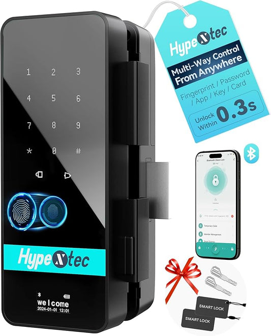 Upgrade Smart Glass Door Locks for Frameless Glass Doors–Keyless Entry Deadbolts with Bluetooth App Control,Fingerprint,IC Card,Voice Menu and No-Drill Installation,Office Home Business