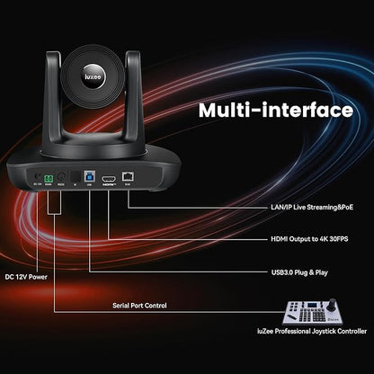 4K UHD PTZ Camera AI-Auto Tracking, 20X Optical Zoom, USB3.0/HDMI/LAN PoE, IP Live Streaming, PTZ Conference Room Camera for Church Services Education Conference Events, Work with YouTube OBS