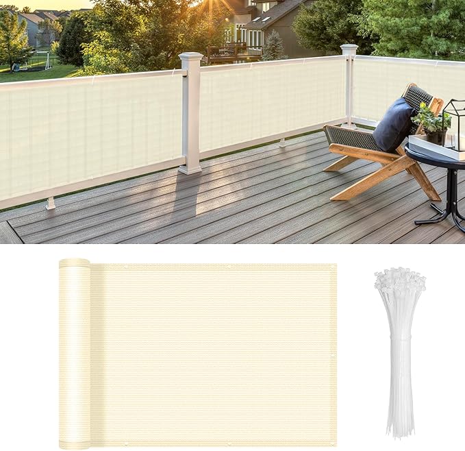 LOVE STORY Custom Size 3'x40' Butter Cream Balcony Privacy Screen,UV Block Privacy Fence Screen,90% Shield for Outdoor Pool Garden Apartment Railing