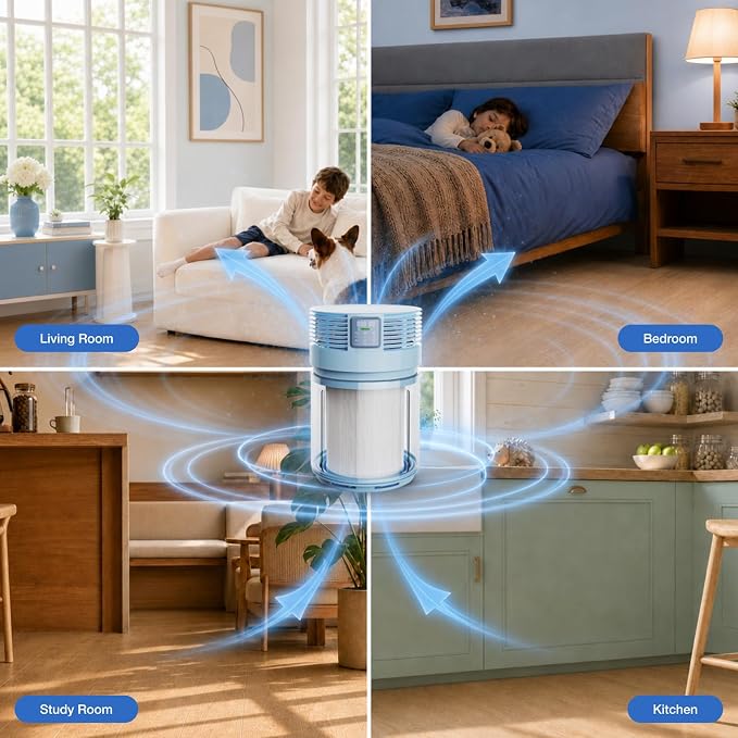 PETGUGU Air Purifiers for Home Bedroom Dorm with 360° Rotating Transparent Pre-Filter Pet Air Purifier H13 HEPA Air Quality Monitor Pet Hair Filter App Control