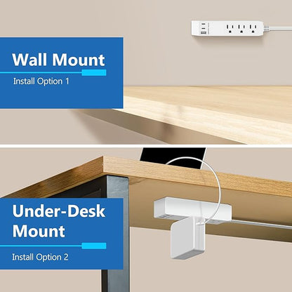 LIDER Outlet Extender with 3 Receptacles, USB Type-A and 2 USB Type-C Port, Ultra-Thin Flat-Plug with Cord Extender, 3-Outlet Power Strip, Slim Angled Design, UL-Listed, 5ft Cord, White