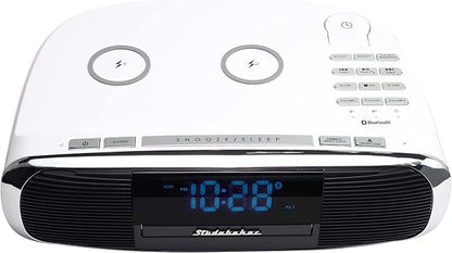 Studebaker Workstaton HiFi Music System with Bluetooth, FM Radio, CD, and Qi Wireless Charging Station (White)